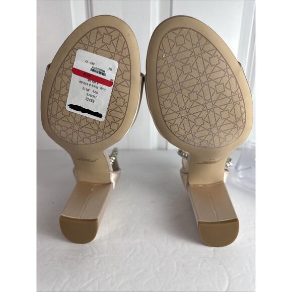 Jewel Badgley Mischka Louise Peep-Toe Block Heel Champagne Size 11 Wedding Party - Picture 10 of 14